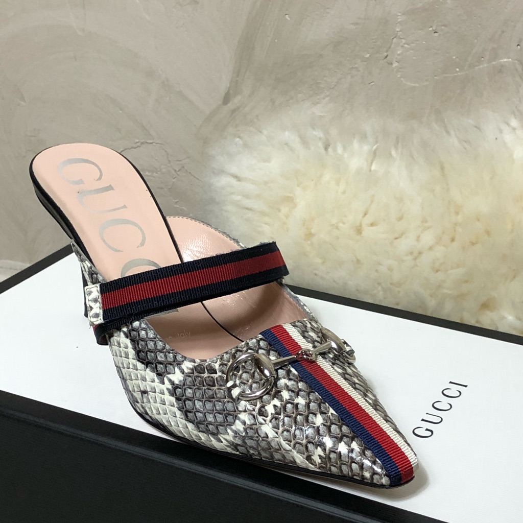 Gucci Horsebit Web Python Leather Mules
